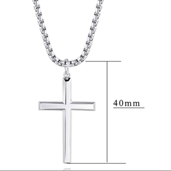 ✨New 925 Sterling Silver Cross with 24” Chain Necklace - Picture 5 of 5